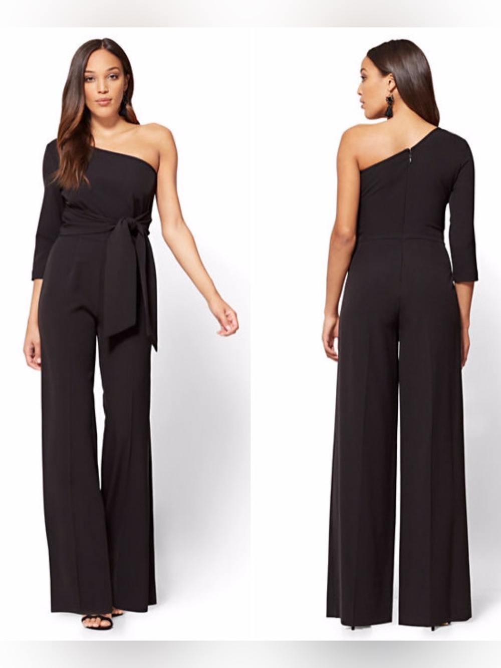 NEW YORK & CO. Black One Shoulder Wide Leg Jumpsuit Sz XS